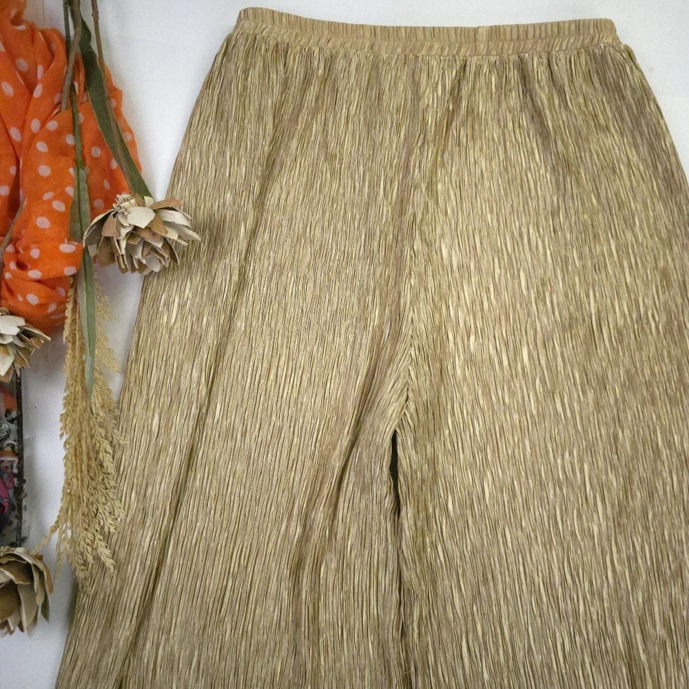 C'est Duo Gold Wide-Leg Pleated Pants Sz L - Picture 10 of 10